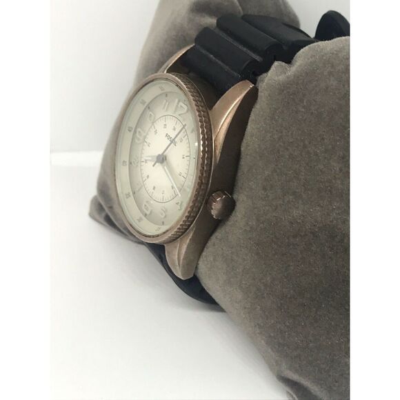 Fossil Jr1193 Men's Black Silicone Analog Beige Dial Quartz Genuine Watch No20 - Picture 3 of 10